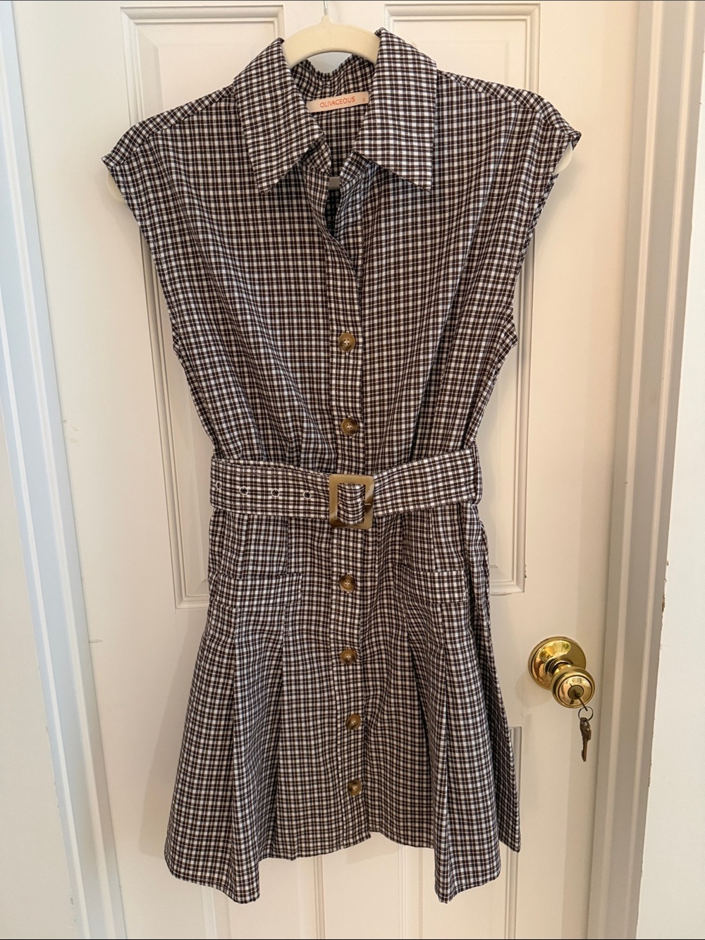 Olivacaceous Plaid Mini Shirt Dress - Size Small